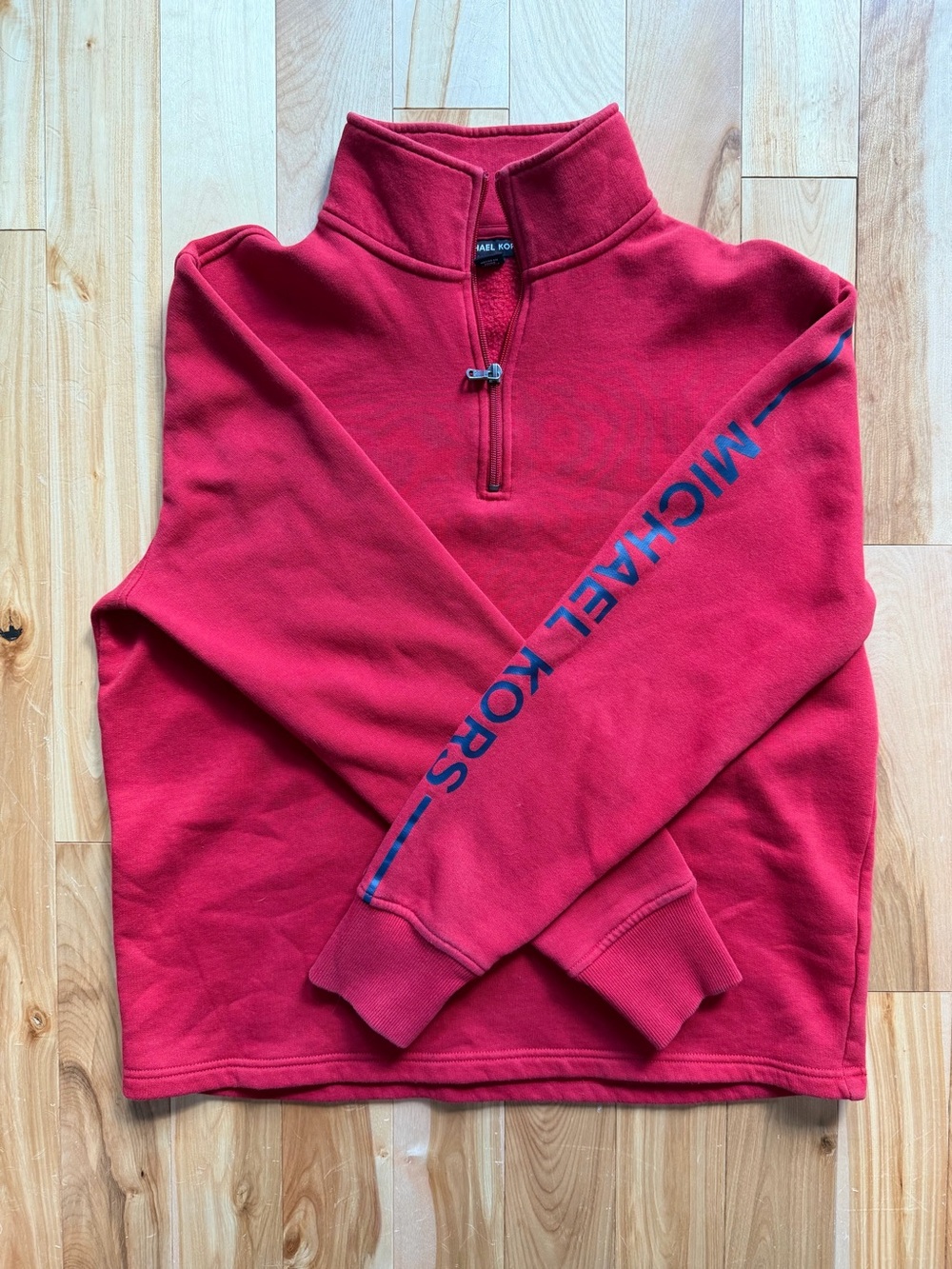 Michael Kors Womens Red Quarter-Zip with Sleeve Logo